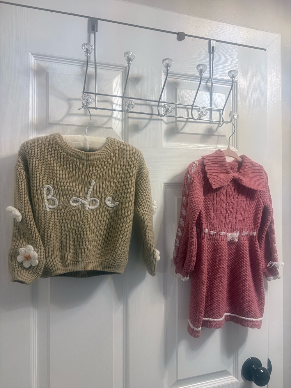 Girls Knit Sweater & Dress Bundle Beige Floral + Pink Bow Cottagecore
